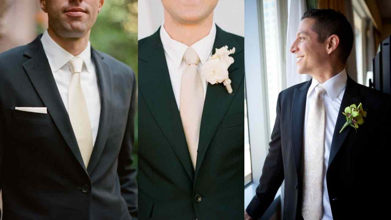 champagne tie with grey suit